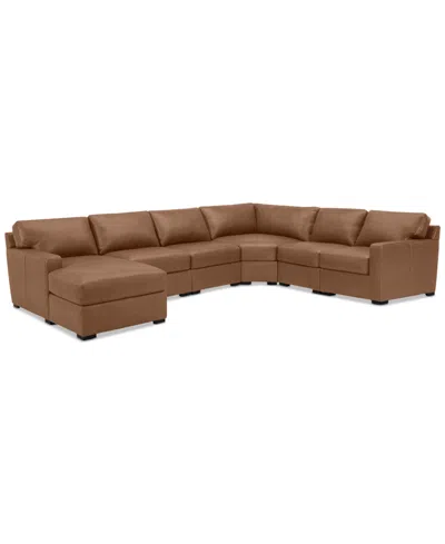 Macy's Radley 141" 6-pc. Leather Wedge Modular Chaise Sectional, Created For  In Light Tan