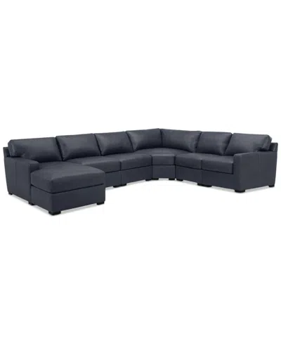 Macy's Radley 141" 6-pc. Leather Wedge Modular Chaise Sectional, Created For  In Navy