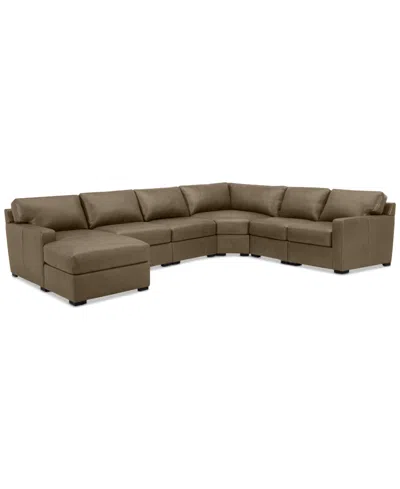Macy's Radley 141" 6-pc. Leather Wedge Modular Chaise Sectional, Created For  In Sand