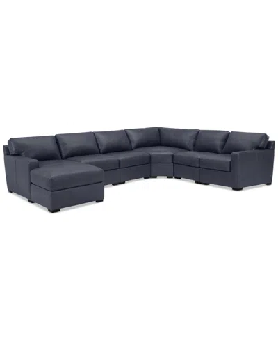 Macy's Radley 141" 6-pc. Leather Wedge Modular Chaise Sectional, Created For  In Slate Grey