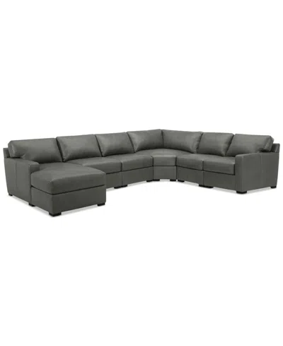 Macy's Radley 141" 6-pc. Leather Wedge Modular Chaise Sectional, Created For  In Gray