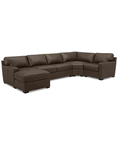 Macy's Radley 148" 4-pc. Leather Wedge Modular Chaise Sectional, Created For  In Brown