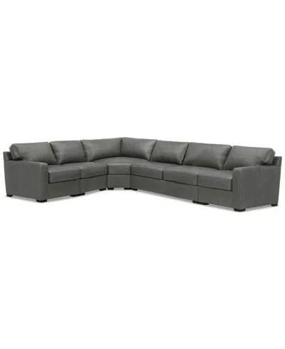 Macy's Radley 148" 5-pc. Leather Wedge L Shape Modular Sectional, Created For  In Gray