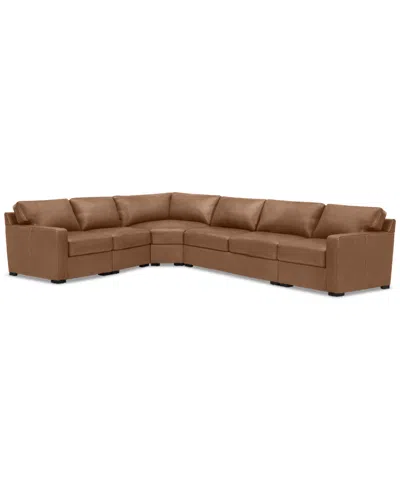Macy's Radley 148" 5-pc. Leather Wedge L Shape Modular Sectional, Created For  In Light Tan