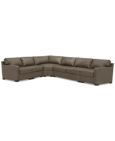 Macy's Radley 148" 5-pc. Leather Wedge L Shape Modular Sectional, Created For  In Medium Brown