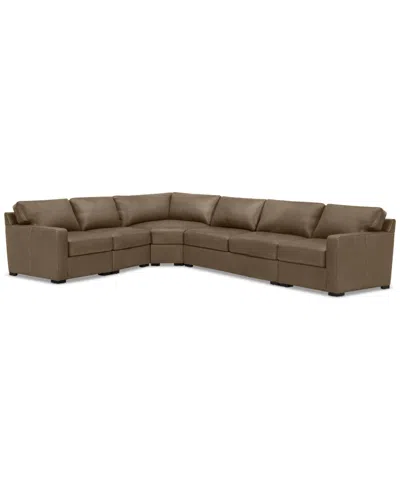 Macy's Radley 148" 5-pc. Leather Wedge L Shape Modular Sectional, Created For  In Sand