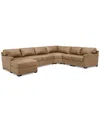 Macy's Radley 136" 5-pc. Leather Square Corner Modular Chase Sectional, Created For  In Light Natural