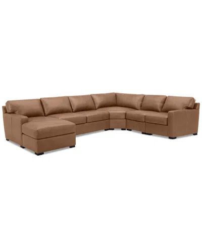 Macy's Radley 148" 5-pc. Leather Wedge Modular Chase Sectional, Created For  In Light Tan