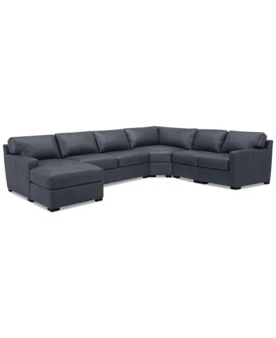Macy's Radley 148" 5-pc. Leather Wedge Modular Chase Sectional, Created For  In Navy
