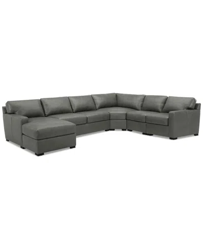 Macy's Radley 148" 5-pc. Leather Wedge Modular Chase Sectional, Created For  In Gray