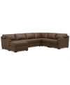Macy's Nevio 157" 6-pc. Leather Sectional With 2 Power Recliners, Headrests And Chaise, Created For  In Chesnut