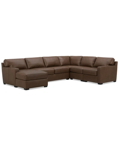 MACY'S RADLEY 136" 5-PC. LEATHER SQUARE CORNER MODULAR CHASE SECTIONAL, CREATED FOR MACY'S