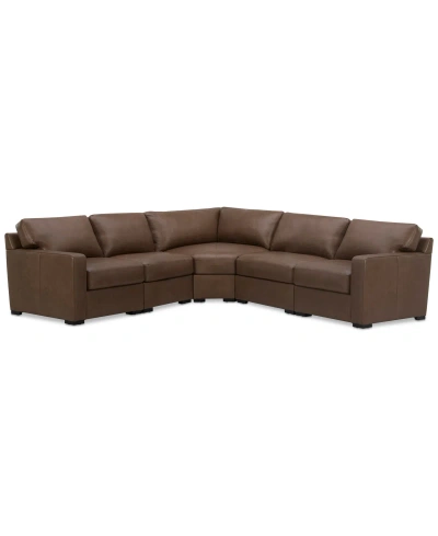 Macy's Radley 101" 5-pc. Leather Square Corner L Shape Modular Sectional, Created For  In Chesnut