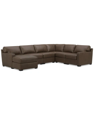 MACY'S RADLEY 129" 6-PC. LEATHER SQUARE CORNER MODULAR CHAISE SECTIONAL, CREATED FOR MACY'S