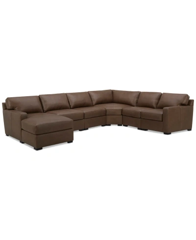 Macy's Radley 136" 4-pc. Leather Square Corner Modular Chaise Sectional, Created For  In Chesnut