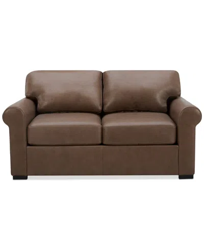 Macy's Radley 61" Leather Roll Arm Loveseat, Exclusively At  In Light Grey
