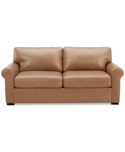 Macy's Radley 74" Leather Roll Arm Apartment Sofa, Exclusively At  In Light Natural