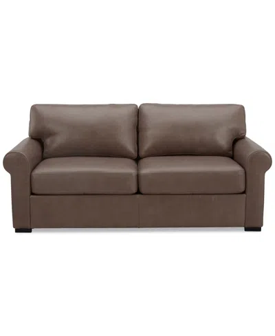 Macy's Radley 74" Leather Roll Arm Apartment Sofa, Exclusively At  In Medium Brown