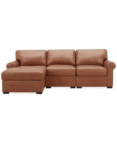 Macy's Radley Roll Arm 104" 3-pc. Leather Sectional, Exclusively At  In Brown