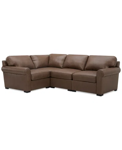 Macy's Radley Roll Arm 104" 4-pc. Leather Square Corner L Sectional, Exclusively At  In Gray