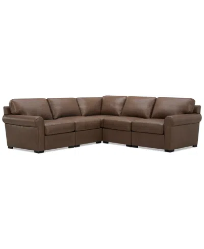 MACY'S RADLEY ROLL ARM 104" 5-PC. LEATHER SQUARE CORNER L SECTIONAL, EXCLUSIVELY AT MACY'S