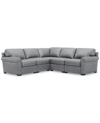 Macy's Radley Roll Arm 104" 5-pc. Leather Square Corner L Sectional, Exclusively At  In Gray
