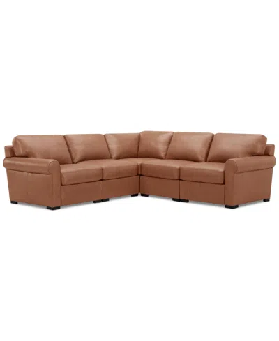 MACY'S RADLEY ROLL ARM 104" 5-PC. LEATHER SQUARE CORNER L SECTIONAL, EXCLUSIVELY AT MACY'S