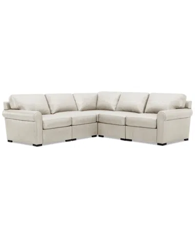 Macy's Radley Roll Arm 104" 5-pc. Leather Square Corner L Sectional, Exclusively At  In White