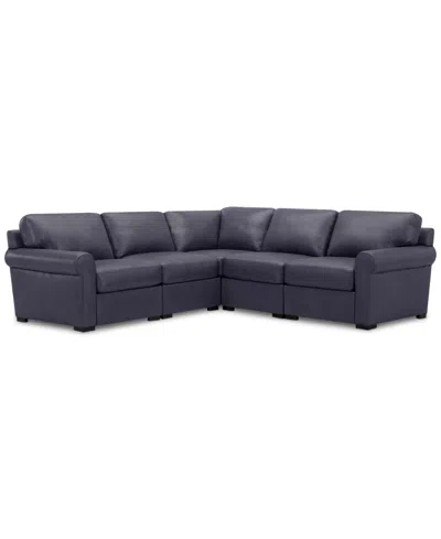 Macy's Radley Roll Arm 104" 5-pc. Leather Square Corner L Sectional, Exclusively At  In Gray