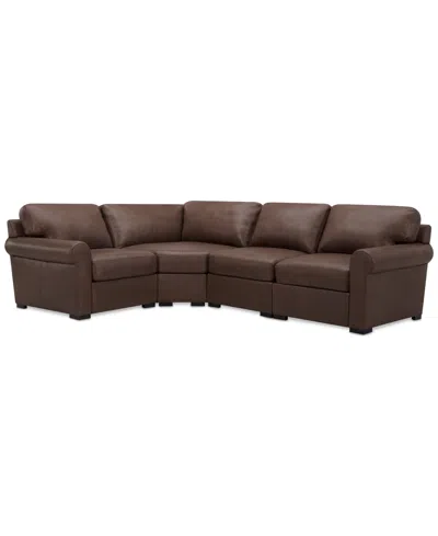 MACY'S RADLEY ROLL ARM 117" 4-PC. LEATHER WEDGE CORNER L SECTIONAL, EXCLUSIVELY AT MACY'S