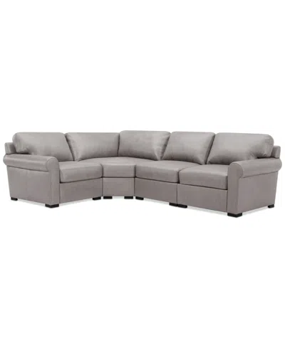 Macy's Radley Roll Arm 117" 4-pc. Leather Wedge Corner L Sectional, Exclusively At  In Gray