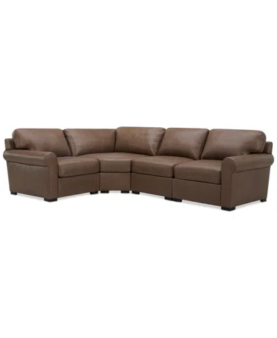 Macy's Radley Roll Arm 117" 4-pc. Leather Wedge Corner L Sectional, Exclusively At  In Gray