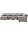 Macy's Radley Roll Arm 132" 6-pc. Leather Square Corner Chaise Sectional, Exclusively At