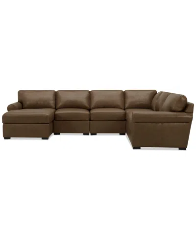 MACY'S RADLEY ROLL ARM 132" 6-PC. LEATHER SQUARE CORNER CHAISE SECTIONAL, EXCLUSIVELY AT MACY'S
