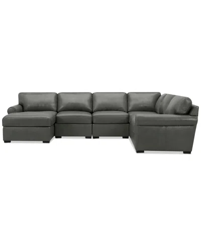 Macy's Radley Roll Arm 132" 6-pc. Leather Square Corner Chaise Sectional, Exclusively At