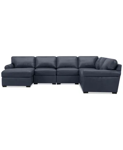 Macy's Radley Roll Arm 132" 6-pc. Leather Square Corner Chaise Sectional, Exclusively At  In Blue
