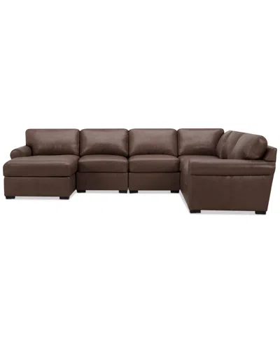Macy's Radley Roll Arm 132" 6-pc. Leather Square Corner Chaise Sectional, Exclusively At  In Brown