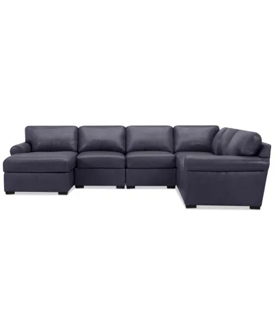 Macy's Radley Roll Arm 132" 6-pc. Leather Square Corner Chaise Sectional, Exclusively At  In Gray