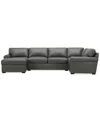 Macy's Radley Roll Arm 139" 4-pc. Leather Square Corner Chaise Sectional, Exclusively At