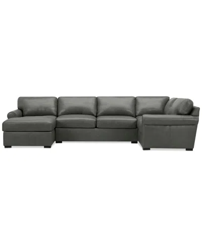 Macy's Radley Roll Arm 139" 4-pc. Leather Square Corner Chaise Sectional, Exclusively At