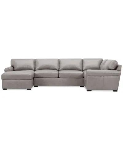 Macy's Radley Roll Arm 139" 4-pc. Leather Square Corner Chaise Sectional, Exclusively At