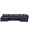 Macy's Radley Roll Arm 139" 4-pc. Leather Square Corner Chaise Sectional, Exclusively At