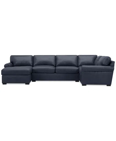Macy's Radley Roll Arm 139" 4-pc. Leather Square Corner Chaise Sectional, Exclusively At