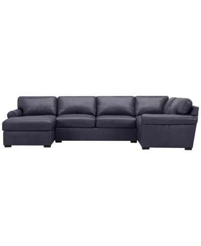MACY'S RADLEY ROLL ARM 139" 4-PC. LEATHER SQUARE CORNER CHAISE SECTIONAL, EXCLUSIVELY AT MACY'S