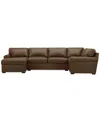 Macy's Radley Roll Arm 139" 4-pc. Leather Square Corner Chaise Sectional, Exclusively At