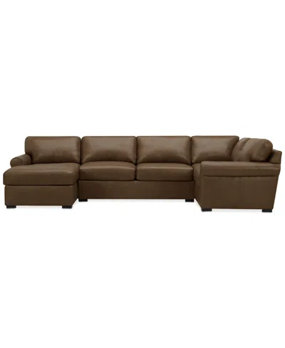 Macy's Radley Roll Arm 139" 4-pc. Leather Square Corner Chaise Sectional, Exclusively At