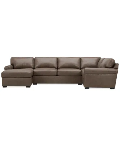 MACY'S RADLEY ROLL ARM 139" 4-PC. LEATHER SQUARE CORNER CHAISE SECTIONAL, EXCLUSIVELY AT MACY'S