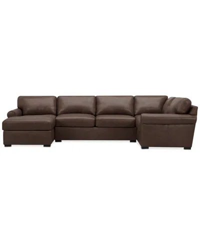 MACY'S RADLEY ROLL ARM 139" 4-PC. LEATHER SQUARE CORNER CHAISE SECTIONAL, EXCLUSIVELY AT MACY'S