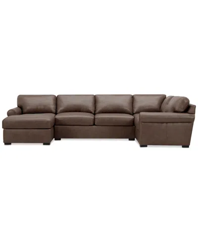 MACY'S RADLEY ROLL ARM 139" 4-PC. LEATHER SQUARE CORNER CHAISE SECTIONAL, EXCLUSIVELY AT MACY'S