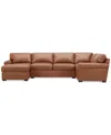 Macy's Radley Roll Arm 139" 4-pc. Leather Square Corner Chaise Sectional, Exclusively At